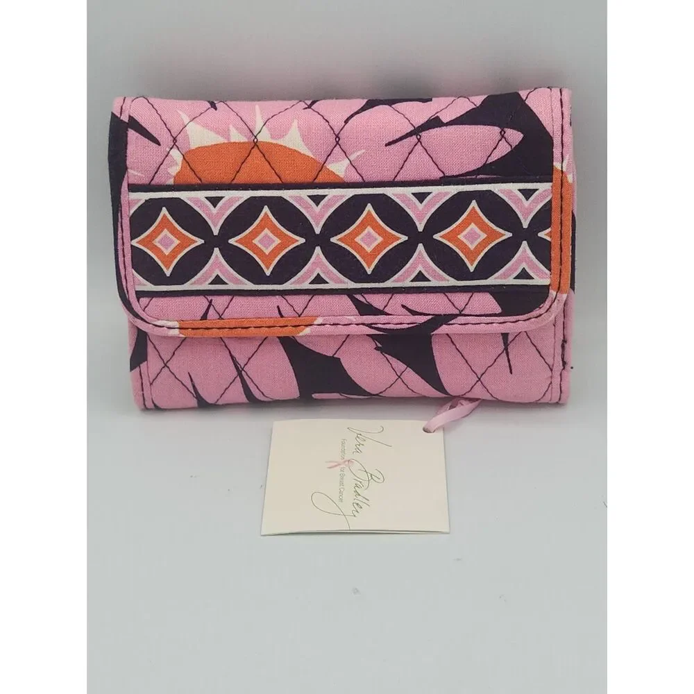 Vera Bradley Pink Navy Retired Pattern Women's Trifold Wallet Loves Me